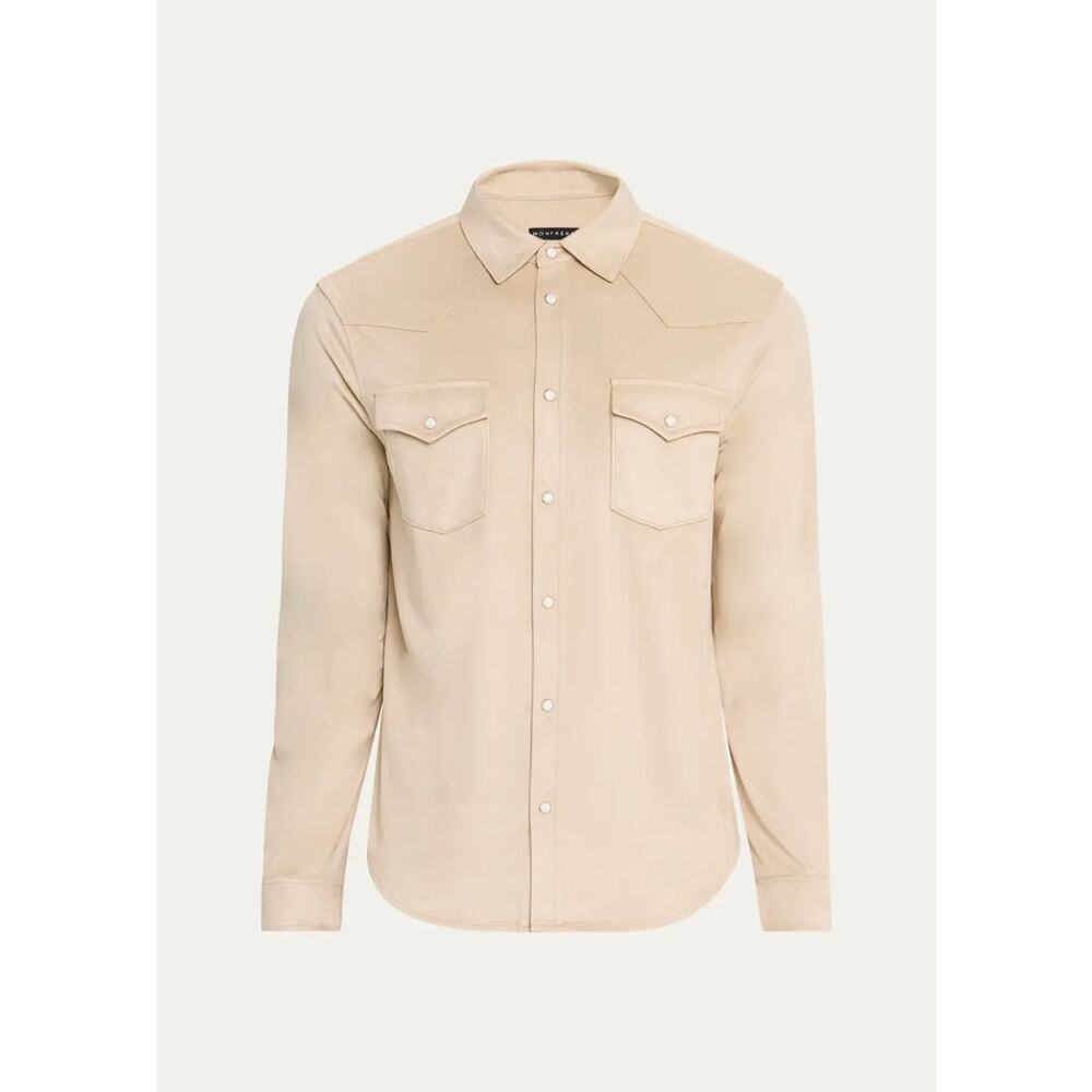 Monfrere Eastwood Western Shirt Beige Tan Brushed Fabric Sz S Pearlsnap GREAT